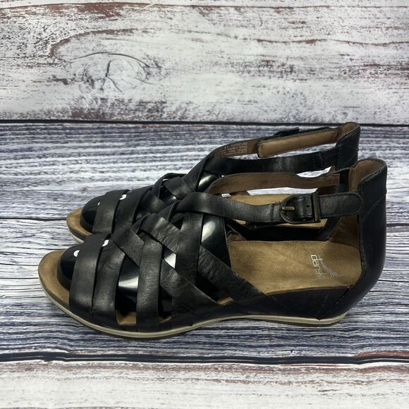 Dansko Vivian Black Leather Mini Wedge Sandals Shoes, Women’s Size 41 - Picture 3 of 8